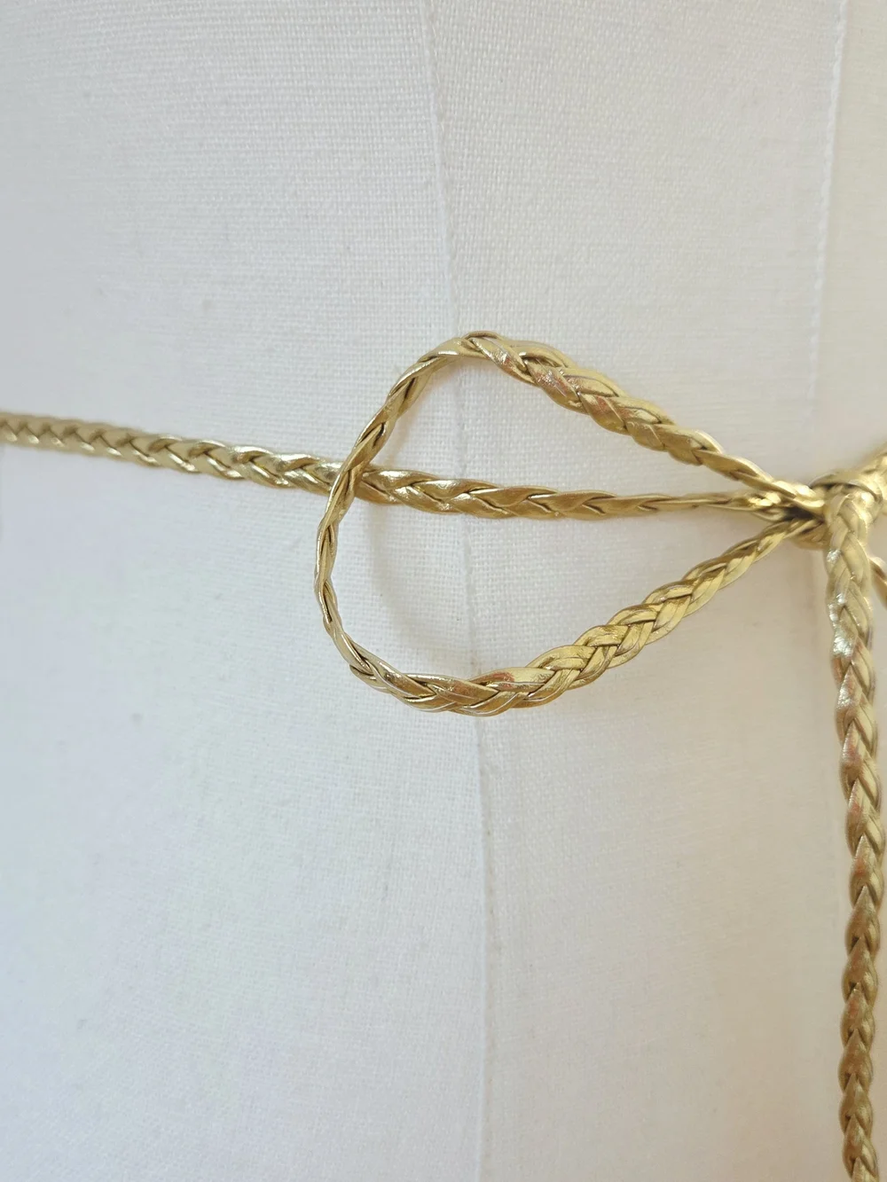 Gold Thin Braided Belt With Pearl Decor